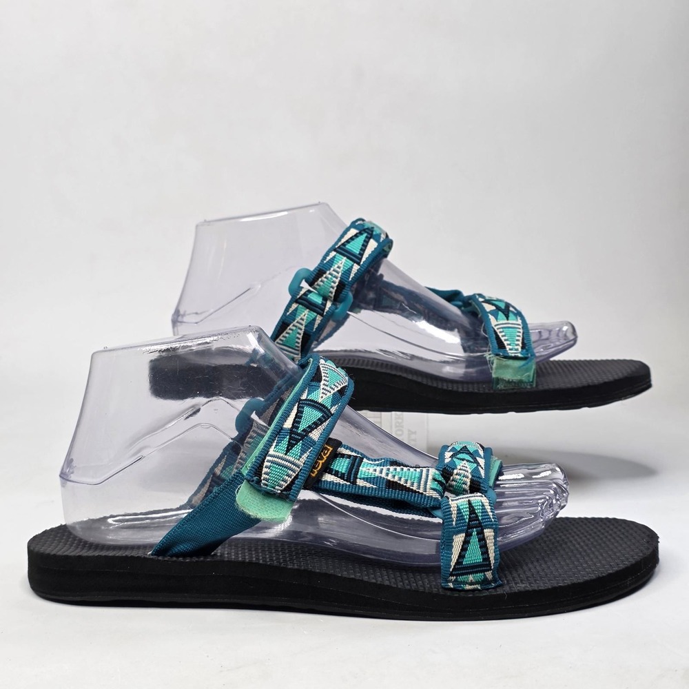 Teva Original Universal Slide Womens 9 Blue Teal Geometric Strappy Shoes Sandals
